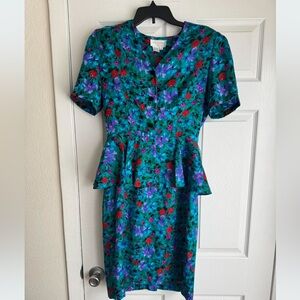 Vintage Silk Studio 100% Silk Floral Peplum Dress – Size 12